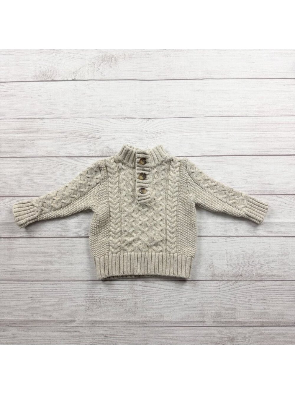 Cat & Jack Toddler Cable Knit Sweater Beige Button-Up 12-18 Months